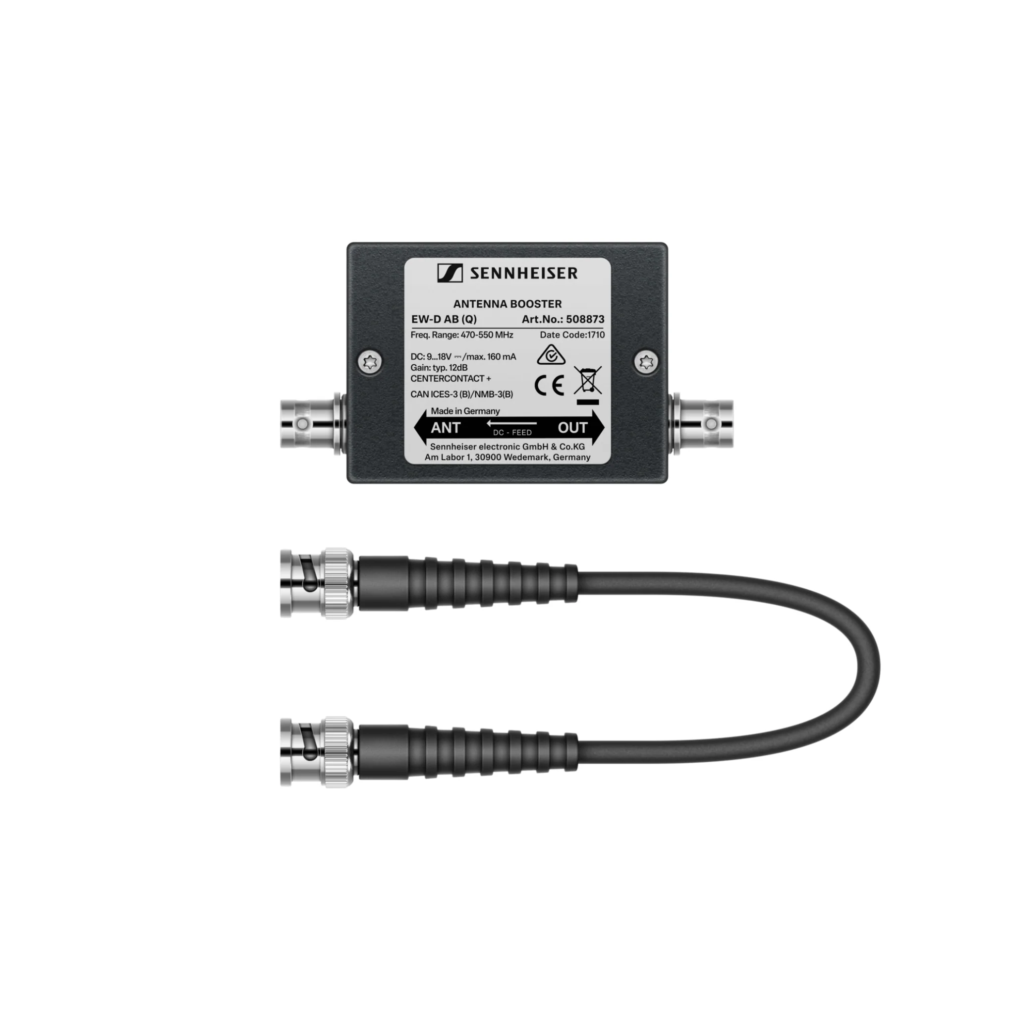Sennheiser EW-D AB (R) Inline antenna booster, +10 dB gain, BNC connectors, frequency range